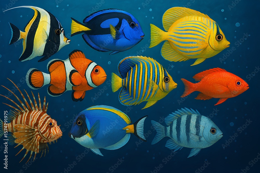 Naklejka premium Colorful Tropical Fish Collection Underwater