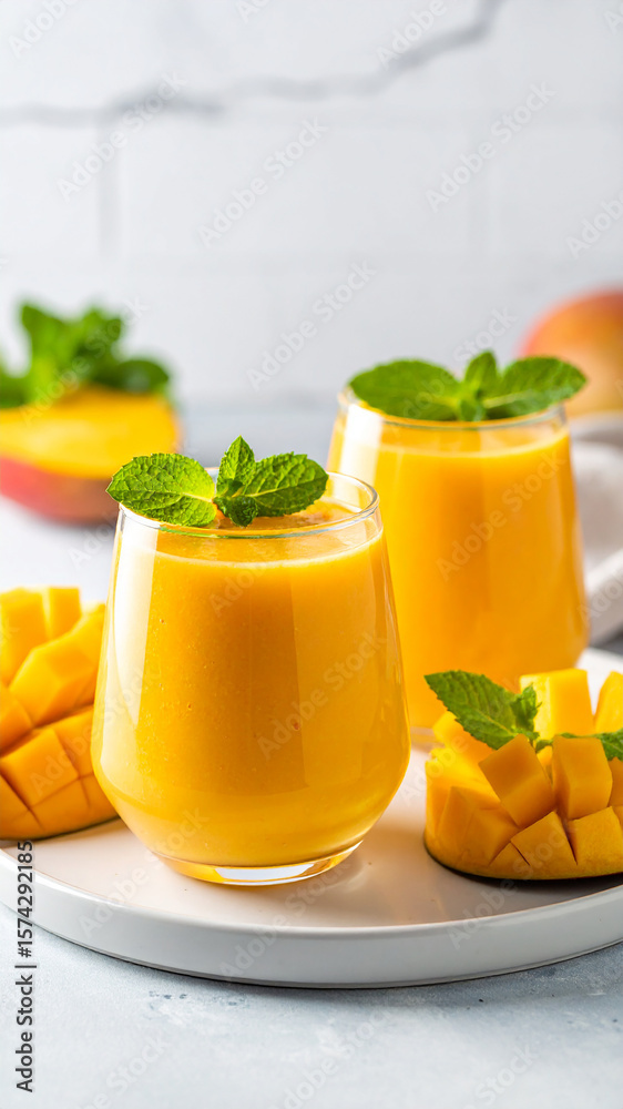 Fototapeta premium 2 glasses of mango smoothie