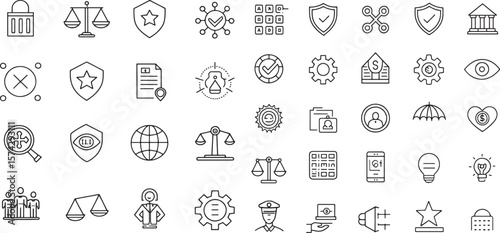 Security law justice finance technology icons vector