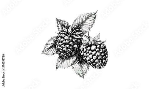 Vintage berry sketch, ripe raspberry engraving, retro kitchen wall decor, hand-drawn fruit artwork, antique illustration, black sketch, old engraving style, rustic farmhouse art