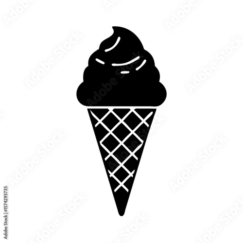 Black ice cream cone with swirl top in minimalist design  