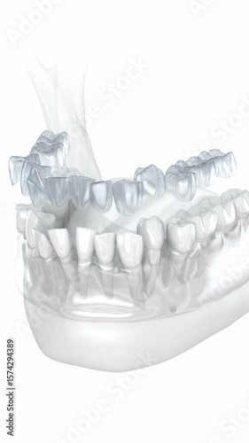 Invisalign braces or invisible retainer make bite correction. 3D animation