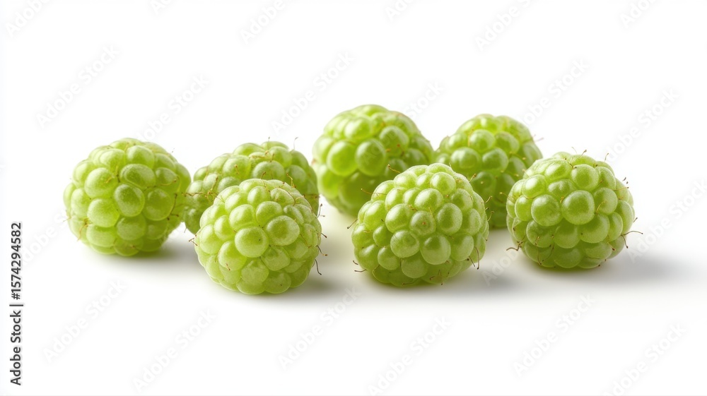 Obraz premium Heap of Fresh Green Raspberries Isolated on White Background fresh isolated heap green raspberry raw