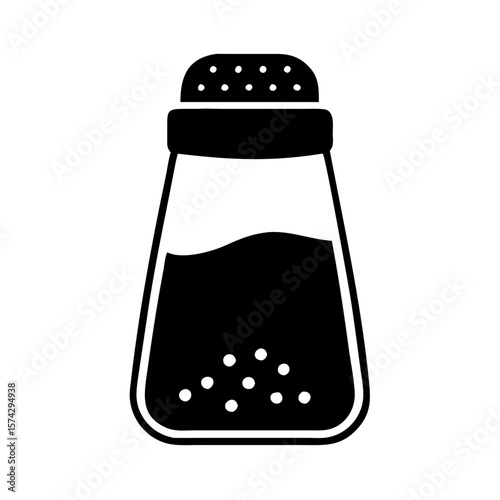 Black salt shaker icon with salt inside on white background  