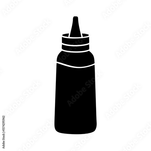 Mustard bottle in black silhouette style on white background concept of icon  