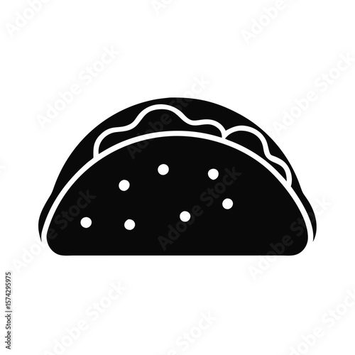 Taco with fillings and toppings in black silhouette style  