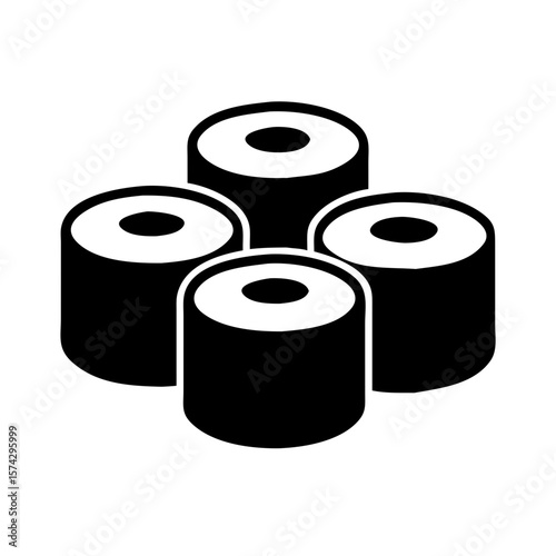 Sushi rolls arranged in a circular pattern, black and white icon concept  