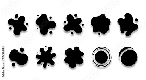 Abstract Ink Blots Design: A collection of abstract ink blot designs showcasing dynamic shapes and forms with various textures and edges, ready for graphic design use.
