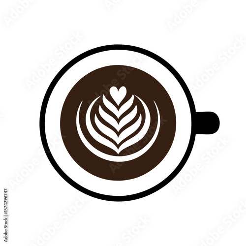 Latte art design in coffee cup on a white background  