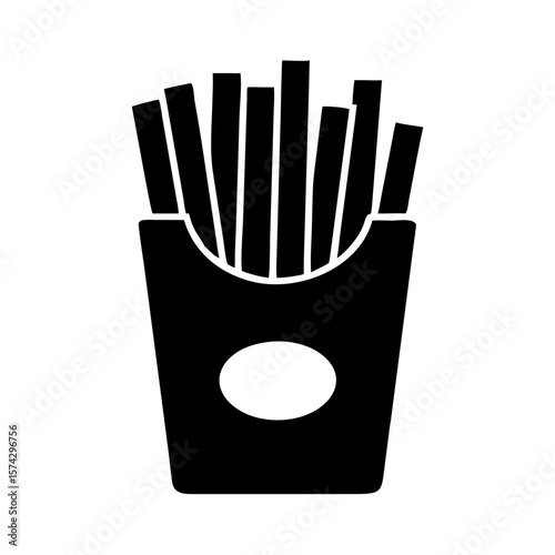 French fries in a takeout box silhouette on white background  