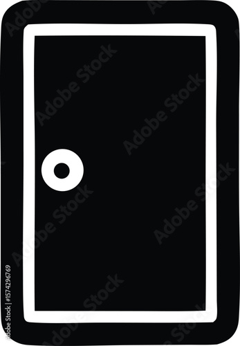 Simple black and white graphic illustration of a closed door with a circular doorknob on the left side
