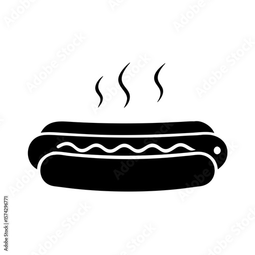Black hot dog with steam and wavy line illustration  