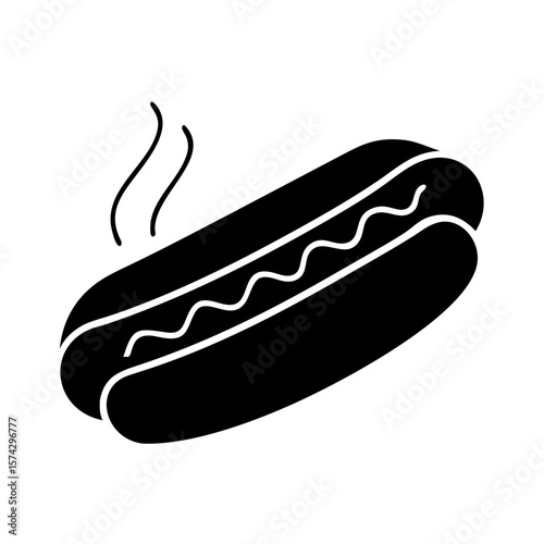 Hot dog with steam and mustard on a white background  