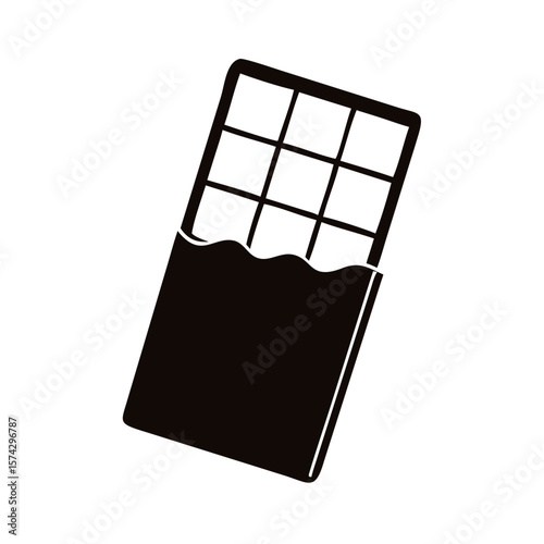 Chocolate bar wrapped in paper with a rectangular grid design  