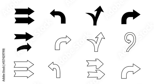 Arrows of Direction: A collection of diverse arrows in different styles, sizes and forms, elegantly presented to guide the viewer, set against a neutral backdrop.