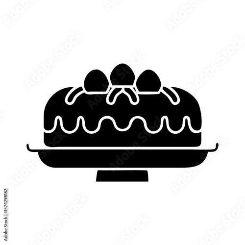 Black cake dessert with cream and strawberries on a plate  