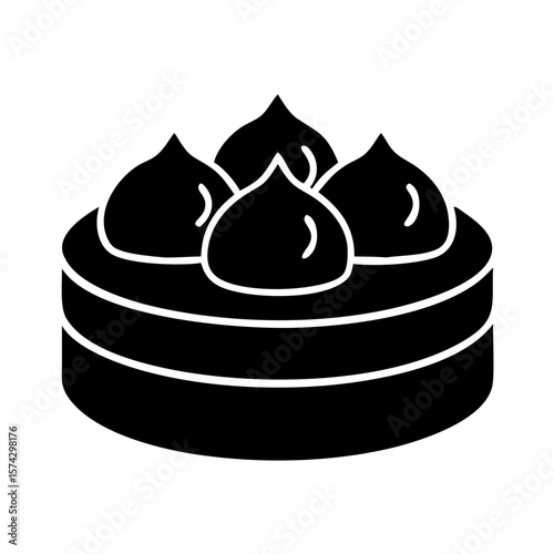 Dim sum with four dumplings on round plate concept of icon  