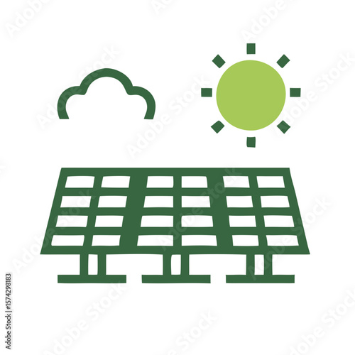 Solar panels icin with sun and cloud symbols in a minimalist design  