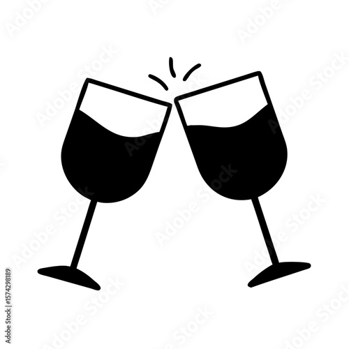 Two wine glasses clinking together in celebration concept of toast  
