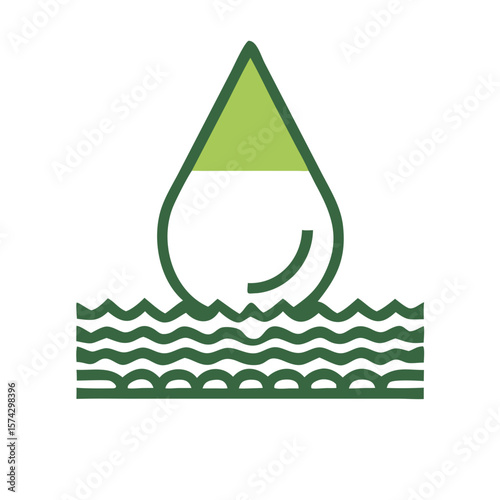 Water droplet icon with green and wavy lines representing nature  