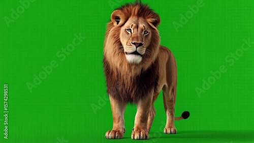 Wallpaper Mural Majestic lion standing tall with a full mane on a vibrant green screen backdrop in full view green screen animal video Torontodigital.ca