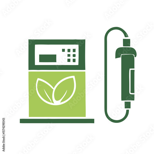 Green fuel pump icon with eco-friendly design and leaf symbols  