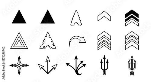 Arrows and Symbols in Geometry: A collection of meticulously crafted black and white geometric shapes, including arrows and directional symbols.
