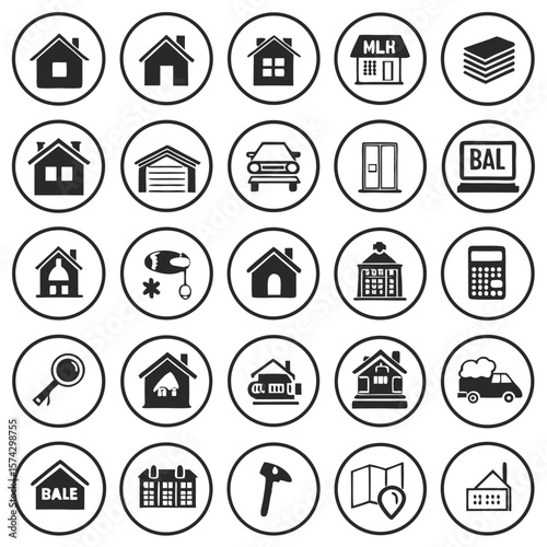 Collection of real estate and property icons house home