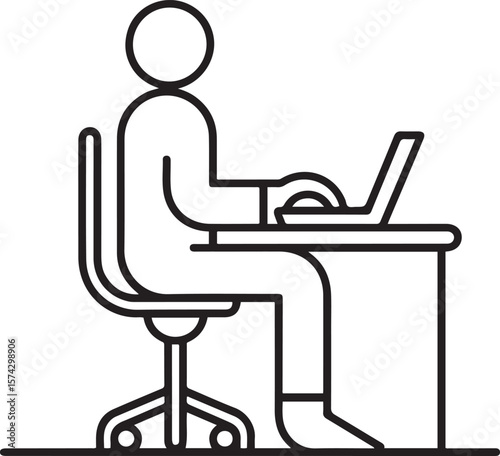 Minimalist Office Worker Icon Laptop Desk Line Art Illustration
