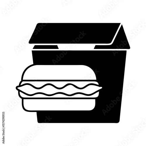 Sandwich to go in takeout box icon for fast food concept  