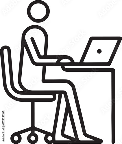 Minimalist Office Worker Icon Laptop Desk Line Art Illustration
