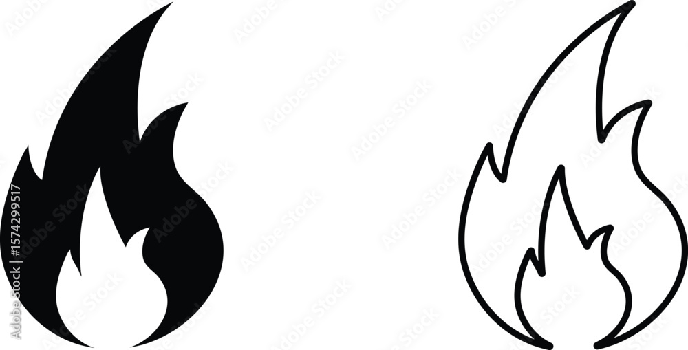 Naklejka premium Flame, fire. The icon is isolated on a white background