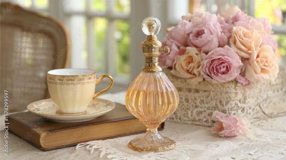 Fototapeta premium Elegant floral perfume display