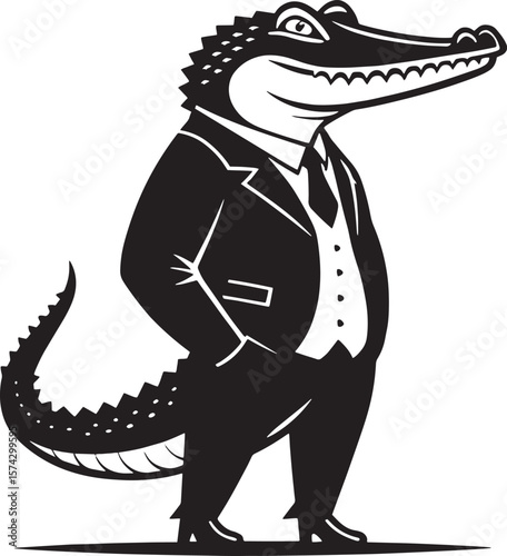 Anthropomorphic alligator in formal attire animal business