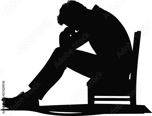 Man sitting in contemplation silhouette chair