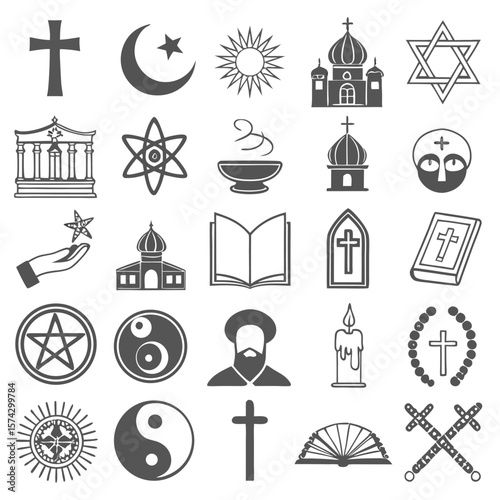 Religious symbols and icons cross crescent moon