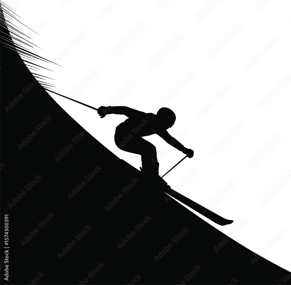 Fototapeta premium Skier descending steep slope skiing mountain