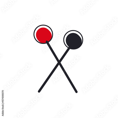 Intersecting lollipops display contrasting colors on clean backdrop simple design