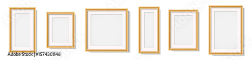 realistic photo frame set with wooden border. modern simple design rectangle frames mockup