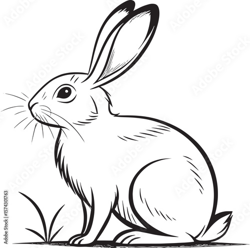 Black and white rabbit sitting in grass bunny hare