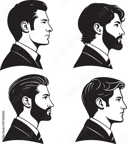 Abstract Man Head Silhouette Vector Icon Set – Modern Human Face Profile Symbol Set

