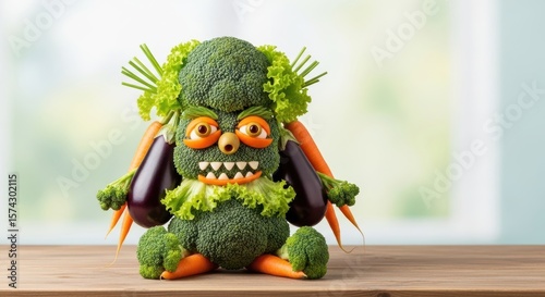 Monster Made of Vegetables on Kitchen Counter