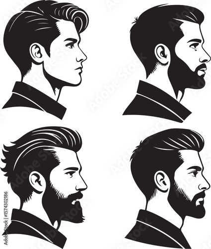 Abstract Man Head Silhouette Vector Icon Set – Modern Human Face Profile Symbol Set
