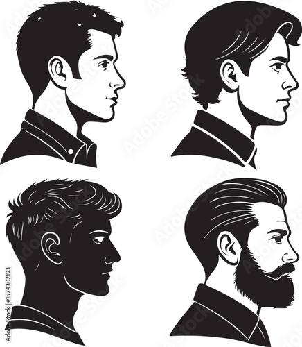 Abstract Man Head Silhouette Vector Icon Set – Modern Human Face Profile Symbol Set
