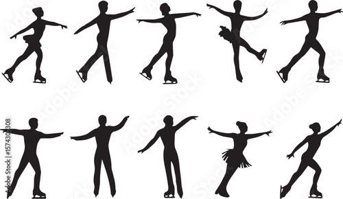 Ice skating silhouette different types of set on a white background.