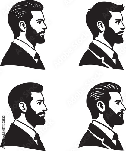 Abstract Man Head Silhouette Vector Icon Set – Modern Human Face Profile Symbol Set
