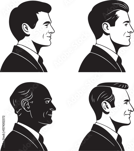 Abstract Man Head Silhouette Vector Icon Set – Modern Human Face Profile Symbol Set
