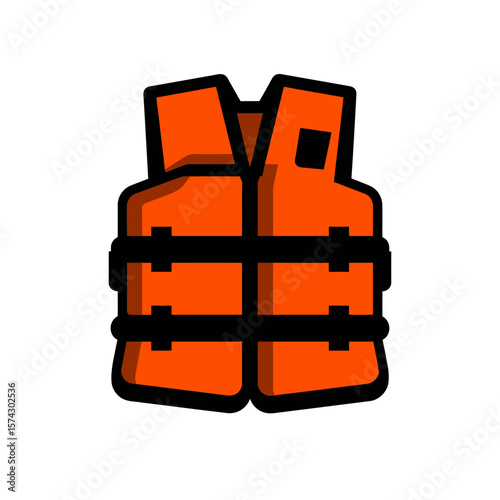 Orange life vest floats protectively isolated white background safety