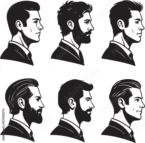Abstract Man Head Silhouette Vector Icon Set – Modern Human Face Profile Symbol Set
