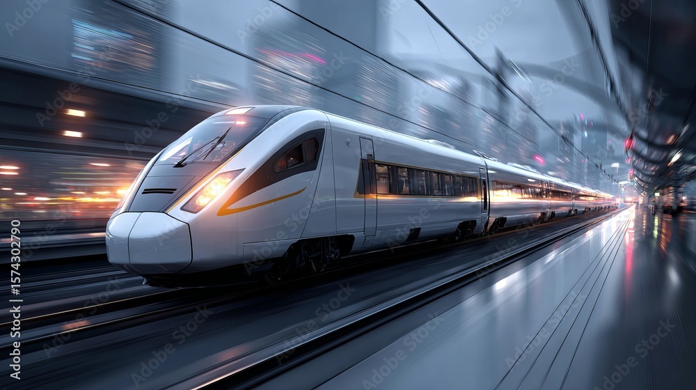 Naklejka premium Generated title for kummardeep91_High-speed_train_at_the_station_and_a_blurred_city_0621ac27-cfd9-45ac-87b6-4127c7cef5a9_2-topaz.jpeg